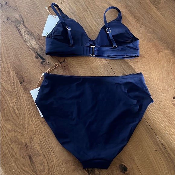 Quince Navy Blue Bikini Set NWT XS Minimalist High Waisted 2 Piece Swim - Picture 2 of 11